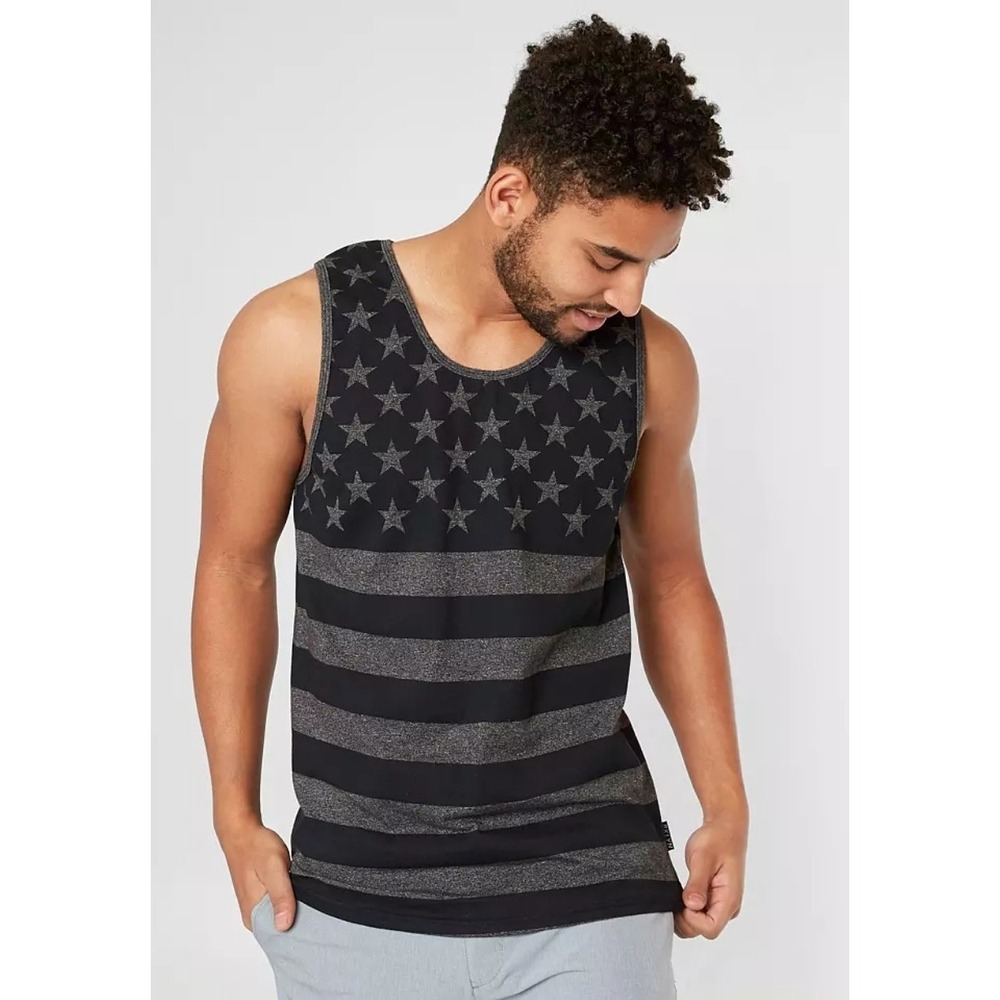 Brooklyn Cloth Stars & Stripes American Flag tank top Gray Blk Men S,Buckle USA